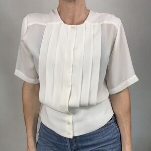 Vintage 80s 90s Karen Scott White Blouse, Made in Korea